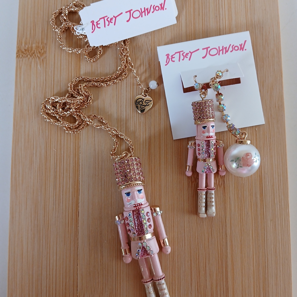 Betsey Johnson Pink and Gold Nutcracker Necklace